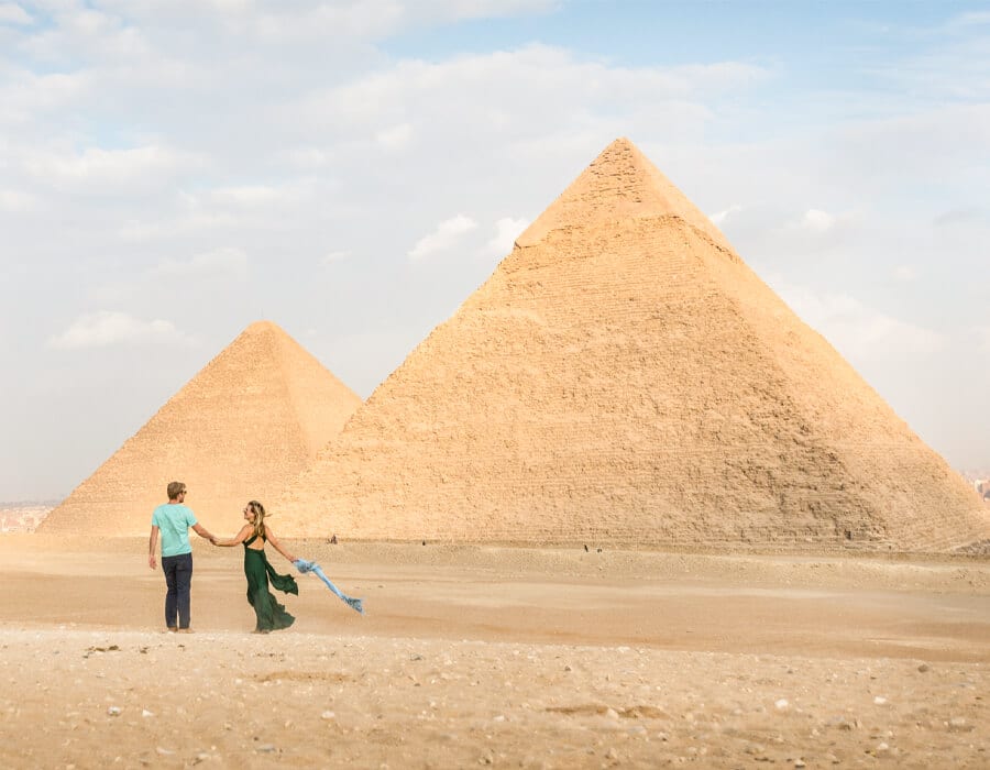 Couple at the Giza Pyramids in Egypt