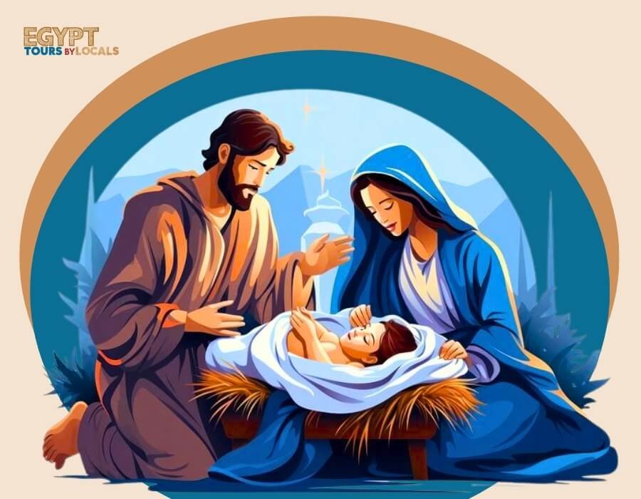Illustration of the Holy Family in Egypt, a wonderful picture for Egyptian tourism.