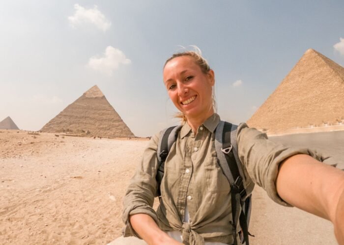 A traveller at the Pyramids of Giza with Egypt Tours by Locals